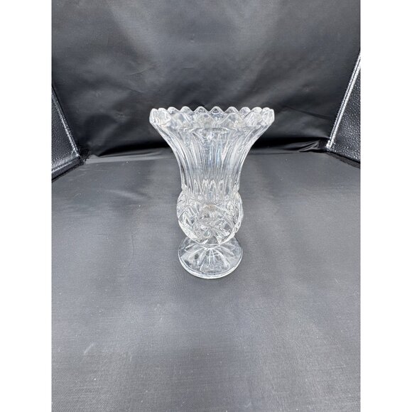 Vintage Pressed Crystal Bud Vase + Pressed Glass Toothpick Holder – Clear Glass - Picture 2 of 9
